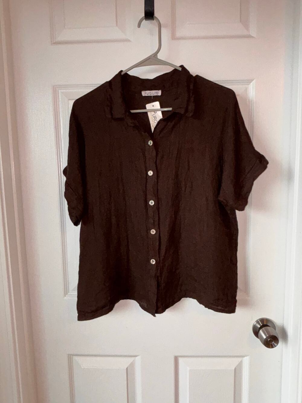 Puro Lino Brown 100% Linen Button Up Shirt Blouse Made in Italy NWT